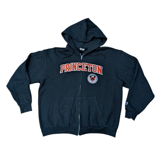 Princeton Tigers x Champion Men’s Embroidered Full Zip Hoodie Black Sz Large - Picture 1 of 9